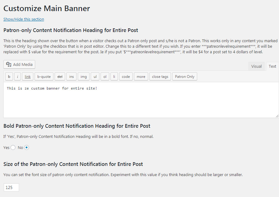 Notice banner customization